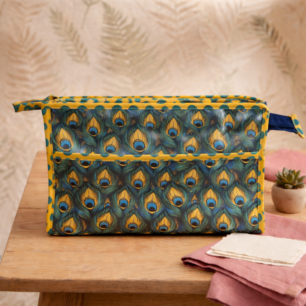 PEACOCK GLORY PRINT TrioZip Toiletry Bag