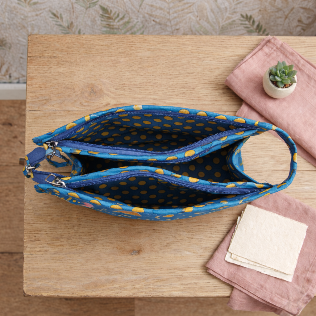 PLAYFUL BIRDS PRINT TrioZip Toiletry Bag