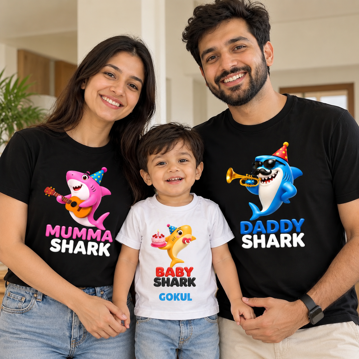 Daddy Shark Mumma Shark Kids Combo T-Shirt