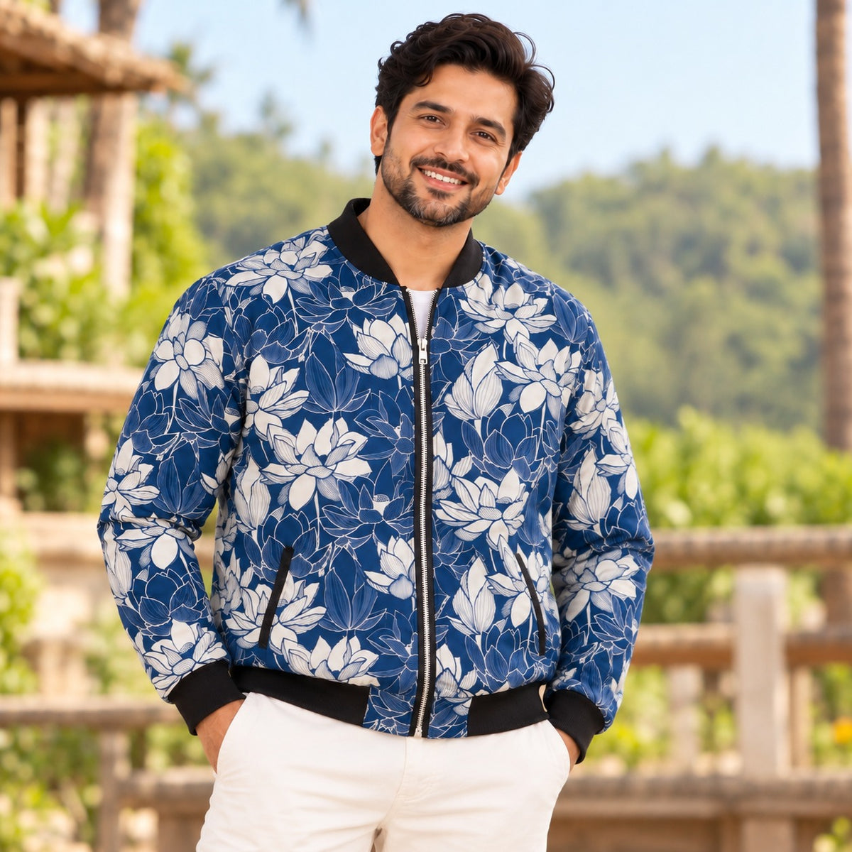 Big White Bloom Family Bomber Jackets