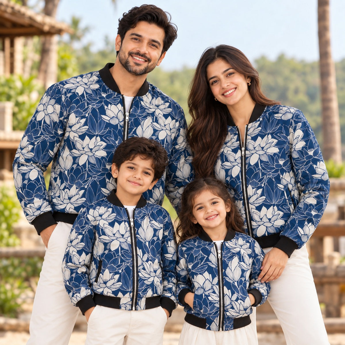 Big White Bloom Family Bomber Jackets
