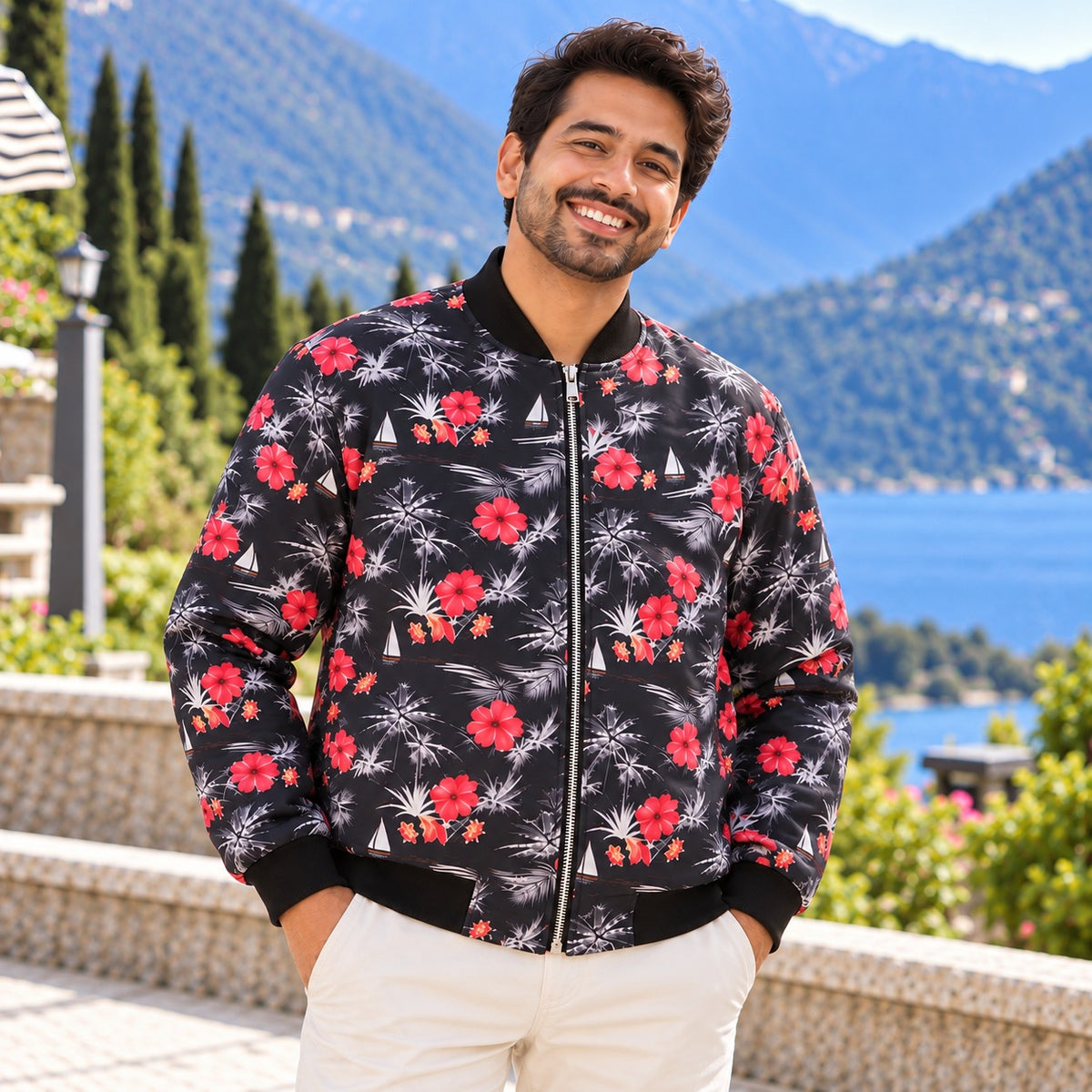 Navy Fern Family Bomber Jackets