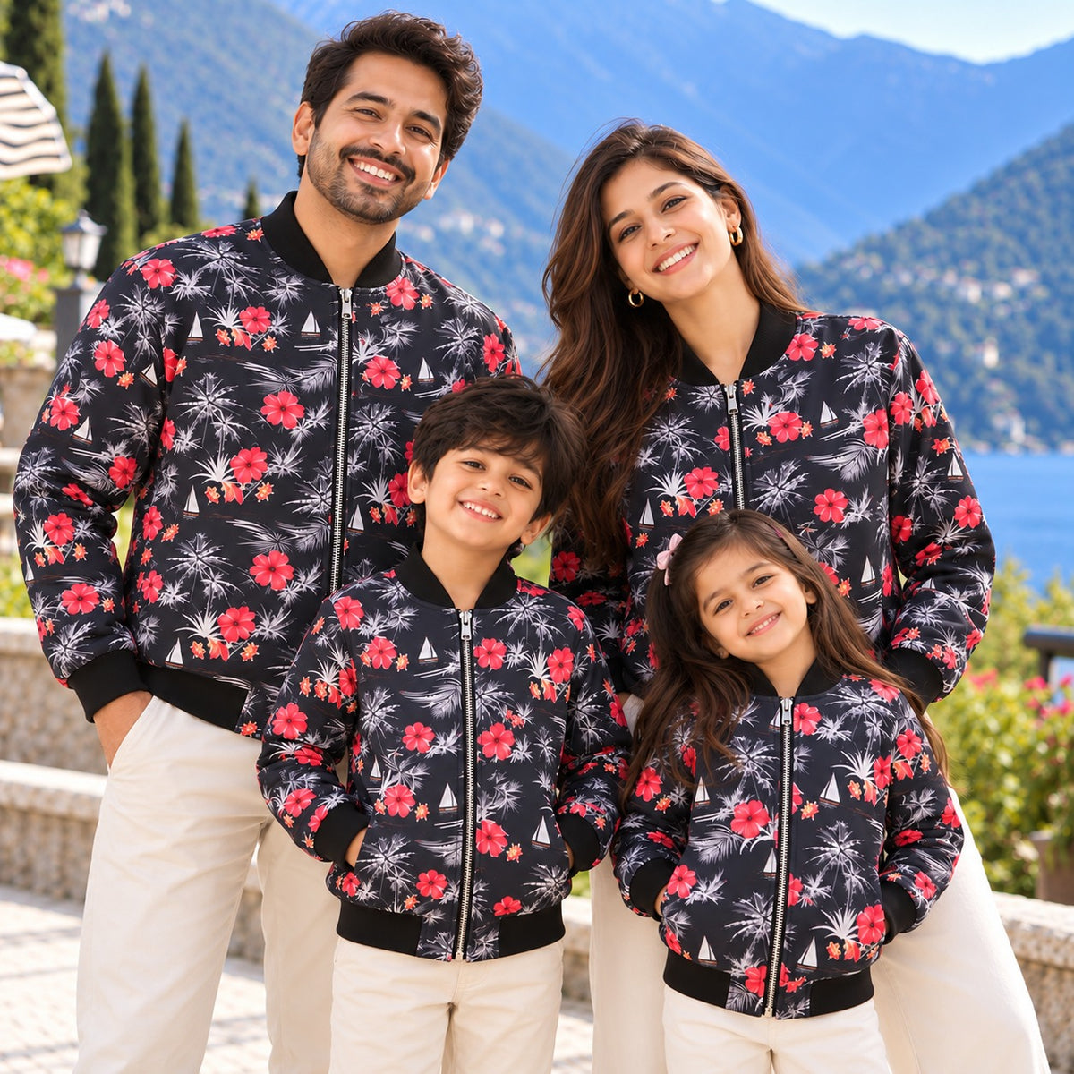 Navy Fern Family Bomber Jackets