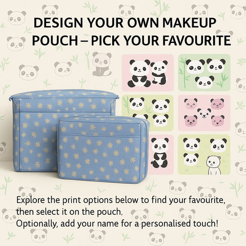 PANDA PRINT TRAVEL MAKEUP POUCH SET Customiser