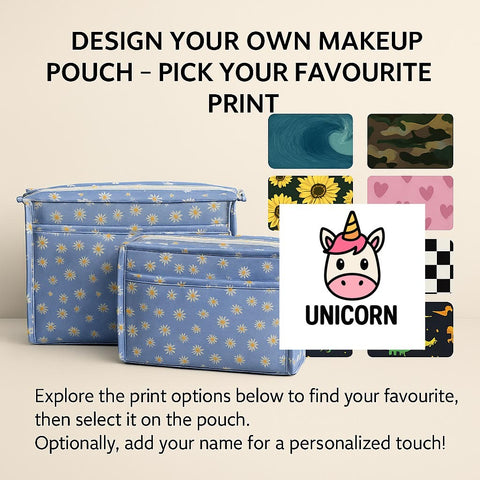 UNICORN  PRINT TRAVEL MAKEUP POUCH SET Customiser