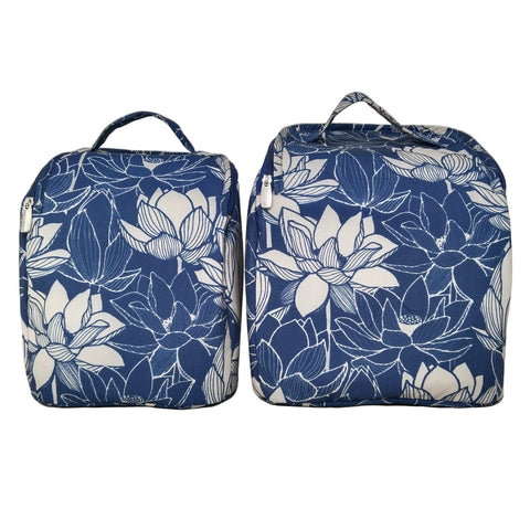 NAVY LOTUS PRINT SMART TIFFIN BAG
