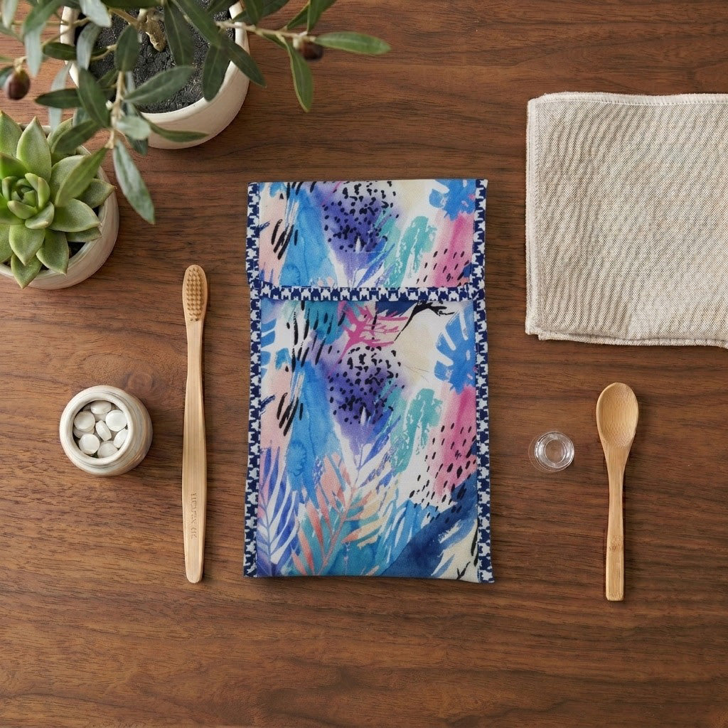 INDIGO PALM SPLASH PRINT TRAVEL DENTAL KIT