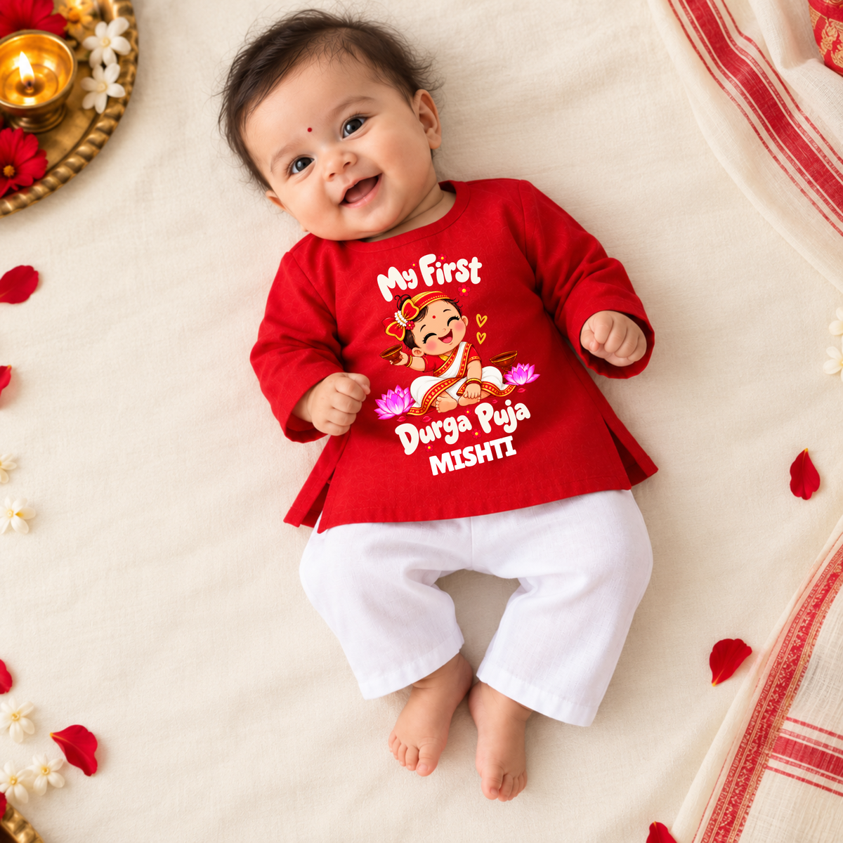My First Durga Puja Girls Kurta