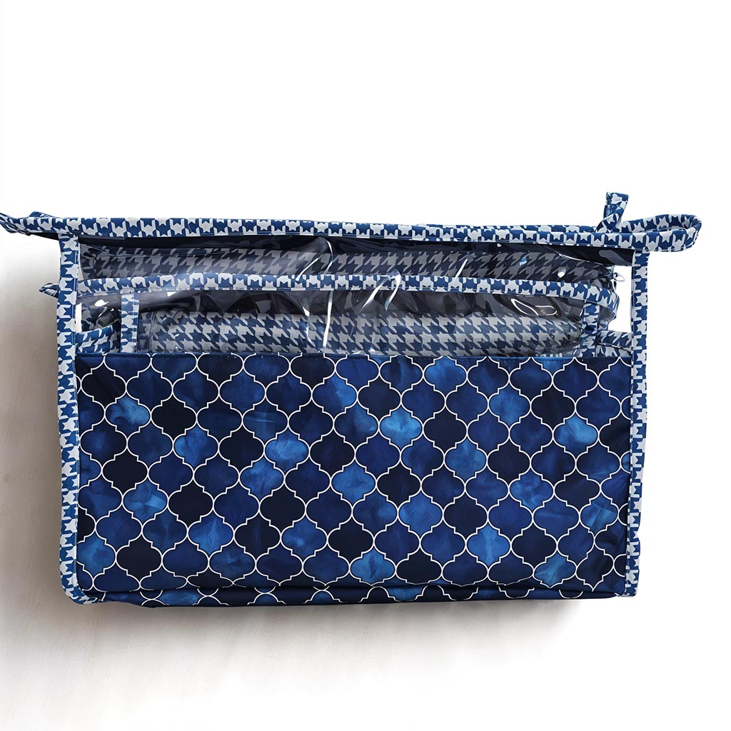 INDIGO MOSAIC PRINT TRAVEL MAKEUP POUCH SET