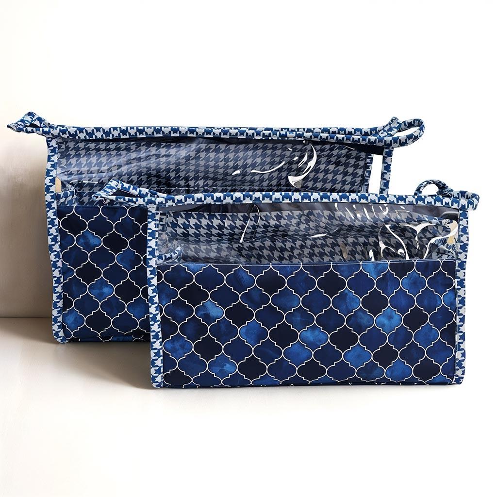 INDIGO MOSAIC PRINT TRAVEL MAKEUP POUCH SET