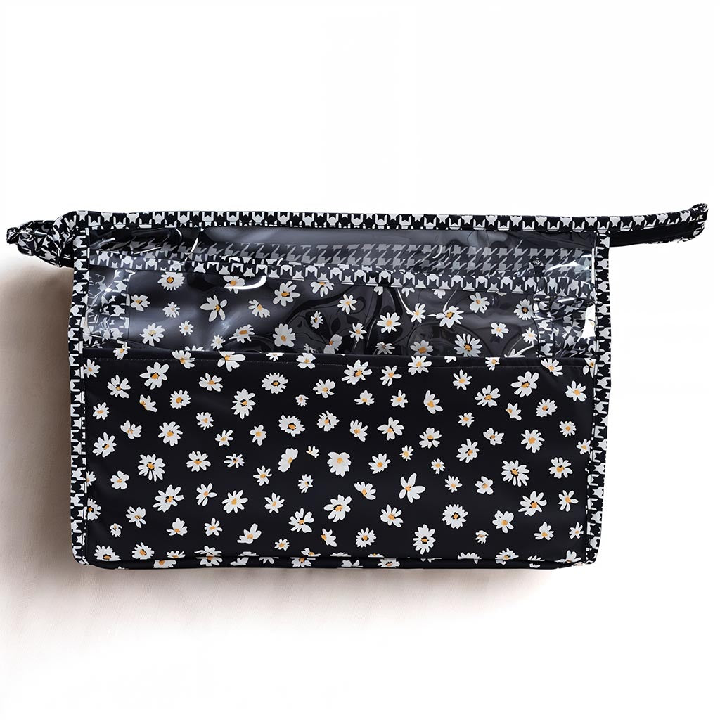 MIDNIGHT DAISY PRINT TRAVEL MAKEUP POUCH SET