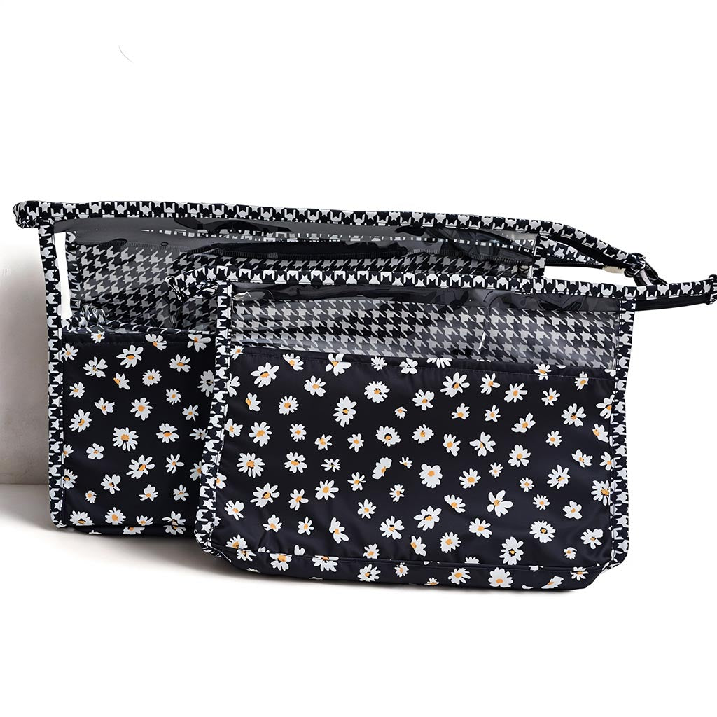 MIDNIGHT DAISY PRINT TRAVEL MAKEUP POUCH SET