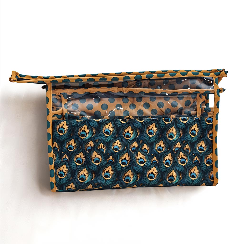 PEACOCK GLORY PRINT TRAVEL MAKEUP POUCH SET