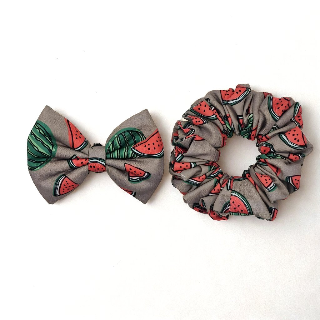 SUMMER MELON PRINT Scrunchie & Bow Combo