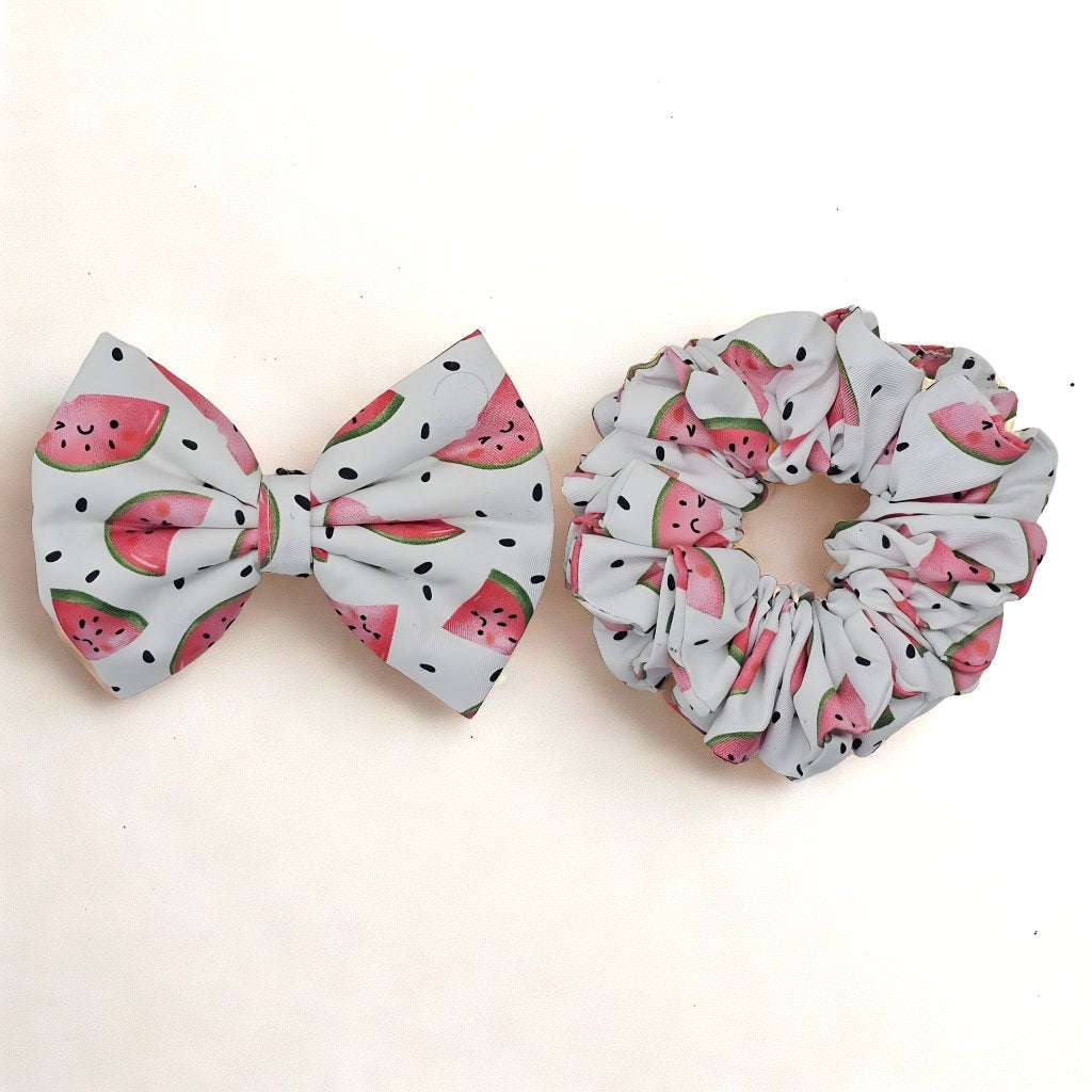 WATERMELON DREAM Print Scrunchie & Bow Combo
