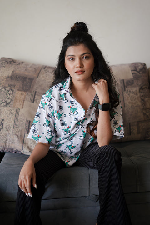 Dino Cycle Printed Unisex Couple Shirt