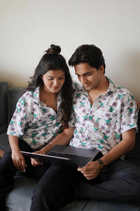 Dino Cycle Printed Unisex Couple Shirt