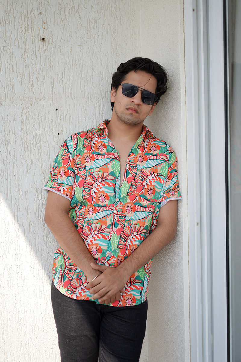 Orange tropical Couple shirt