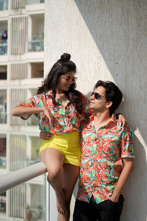 Orange tropical Couple shirt
