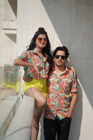 Orange tropical Couple shirt