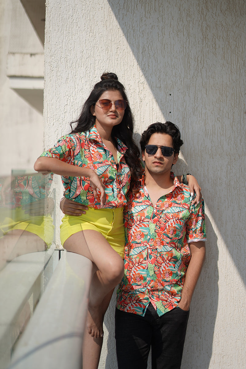 Orange tropical Couple shirt