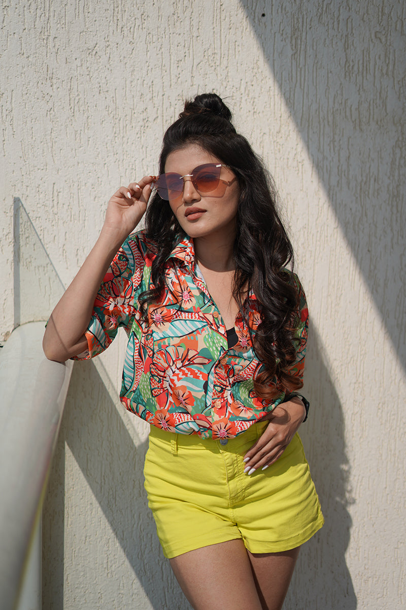 Orange tropical Couple shirt