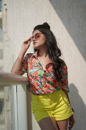 Orange tropical Couple shirt