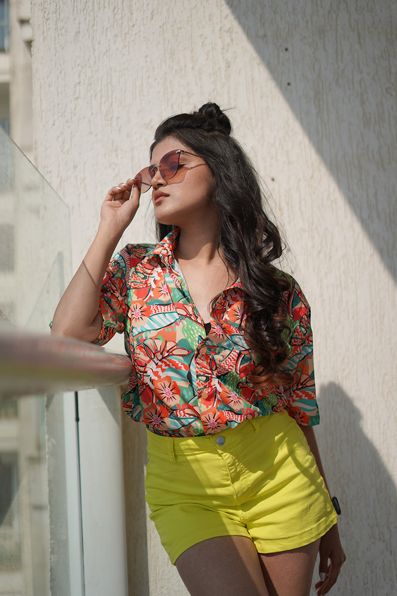 Orange tropical Couple shirt