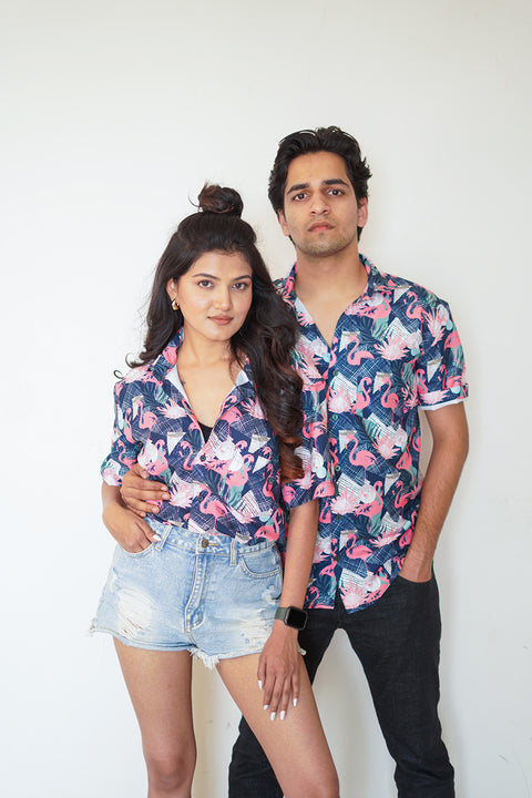Blue flamingo Couple shirt