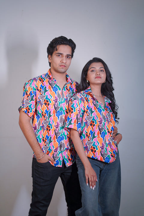 Multi colour camo Couple shirt