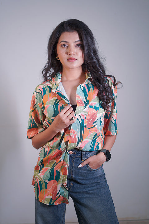 Calm leaf abstract Couple shirt