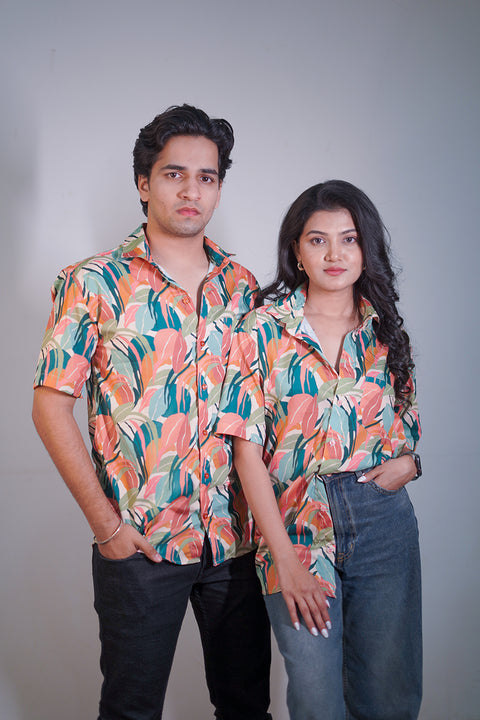Calm leaf abstract Couple shirt
