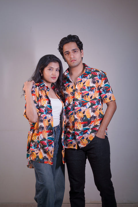 Multi colour leaf Couple shirt