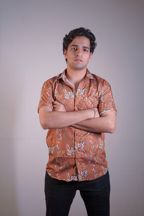 Tan brown leaf Couple shirt