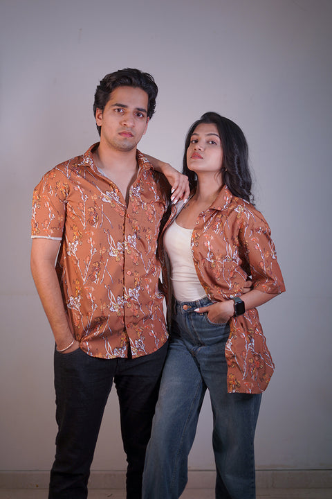 Tan brown leaf Couple shirt