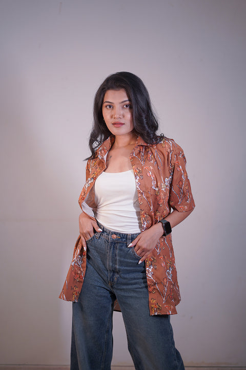 Tan brown leaf Couple shirt