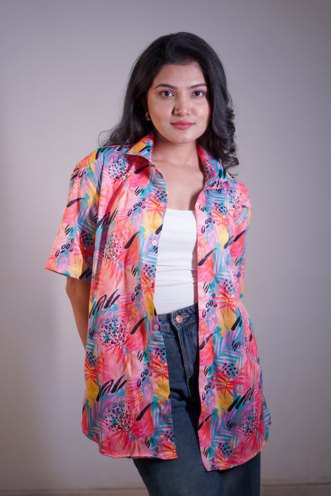 Pink Tropical Printed Unisex Couple Shirt