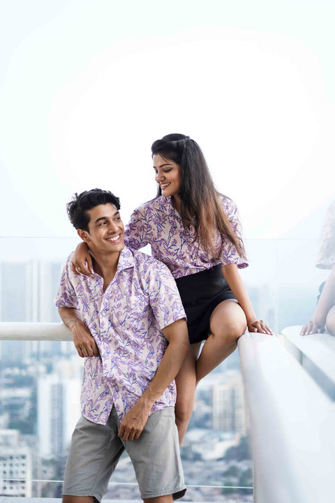 Violet Floral Couple Shirts