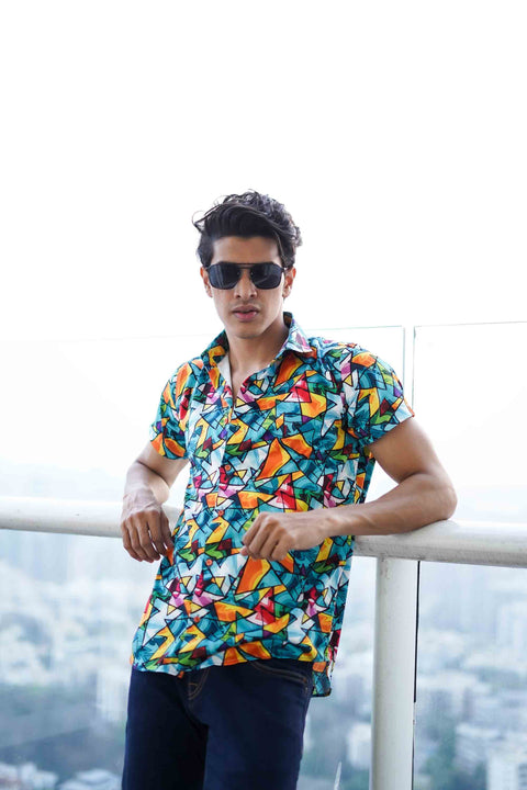 Blue Geometric Couple Shirts